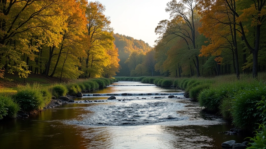 Scenic river valley landscape with water and trees